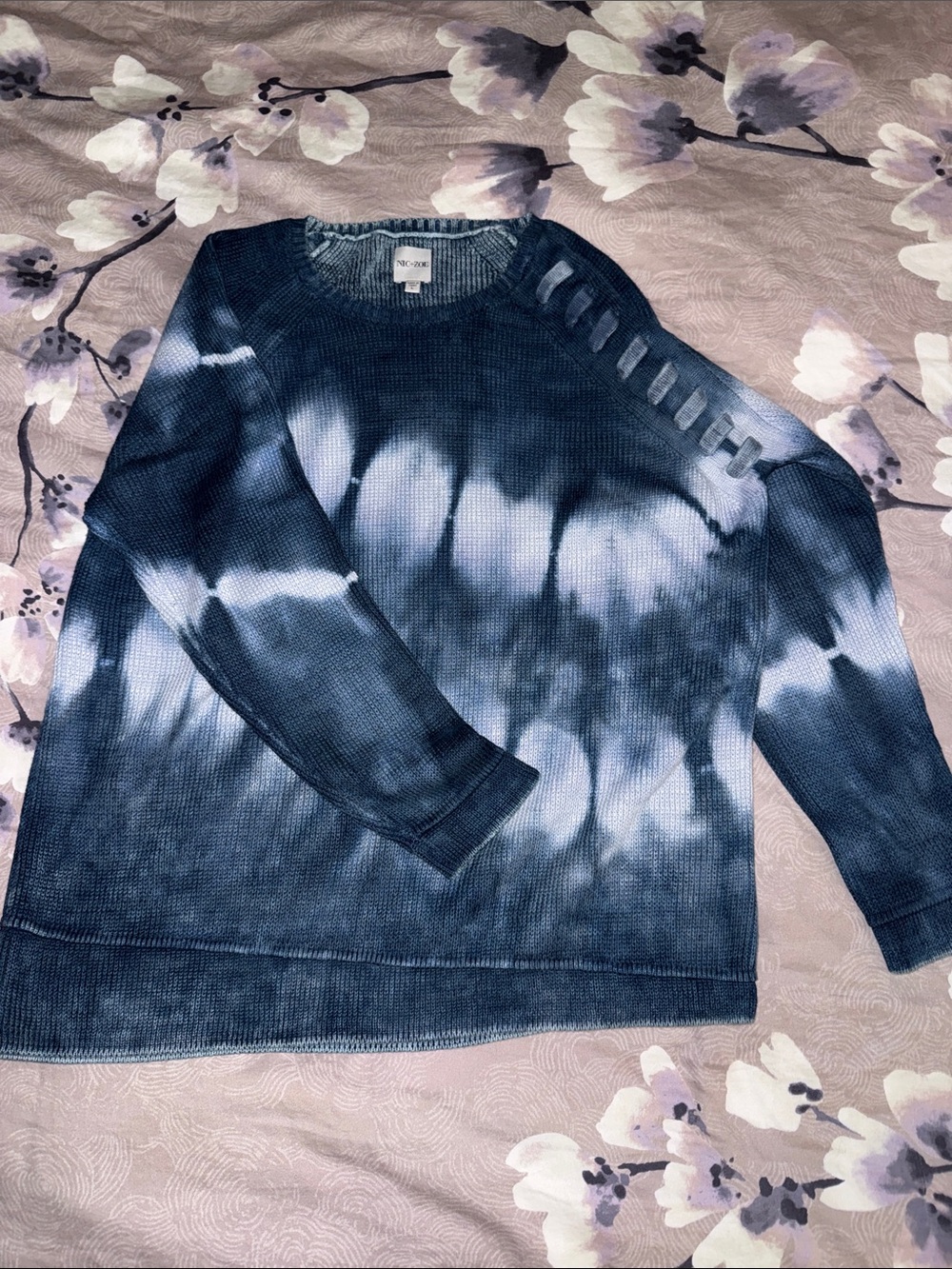 Blank Navy Tie-Dye women Sweater with Shoulder Cutouts
